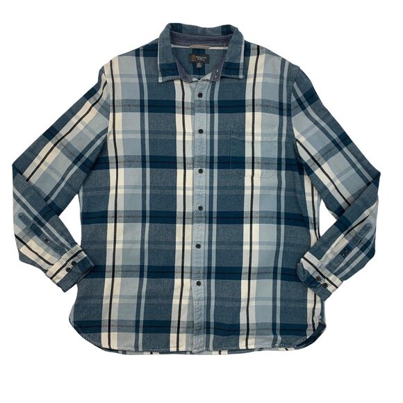 Wallin Bros Shirt Mens 2XL XXL Metal Blue Plaid Long Sleeve Cotton Button Up - Picture 1 of 12